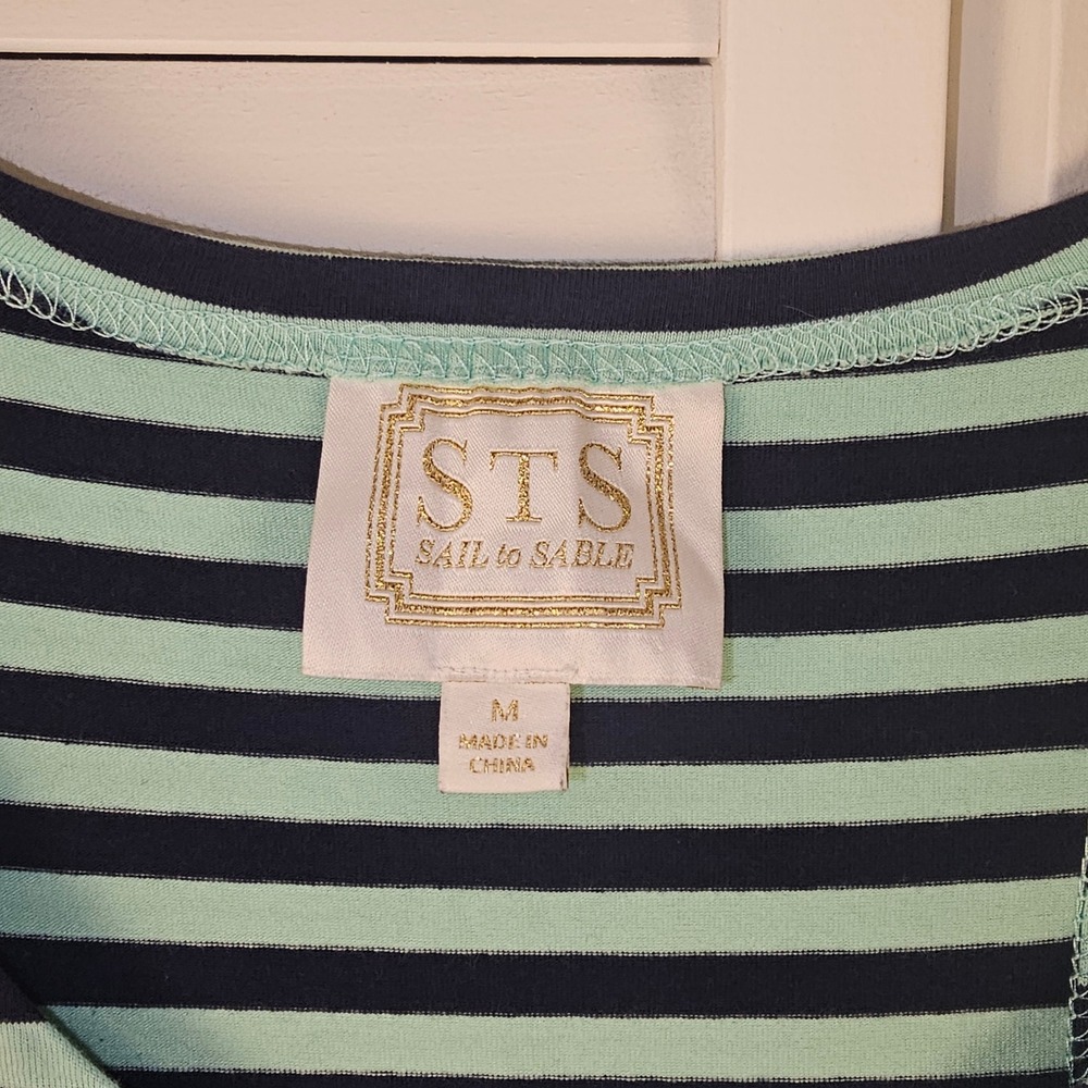 STS Sail To Sable Womens Navy Green Striped Maxi‎ Tank Dress Medium - Picture 3 of 4